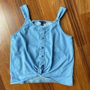 Lucky Brand Sz XL Chambray Knotted Front Sleeveless Blouse
